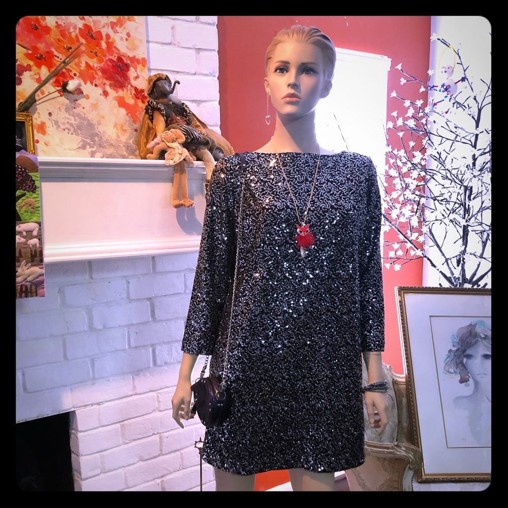 Tahari black with silver sequins dress